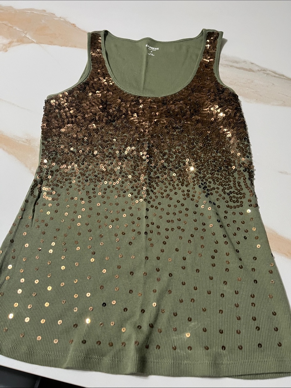 Express Olive Green Tank Dress with Gold Sequins - women